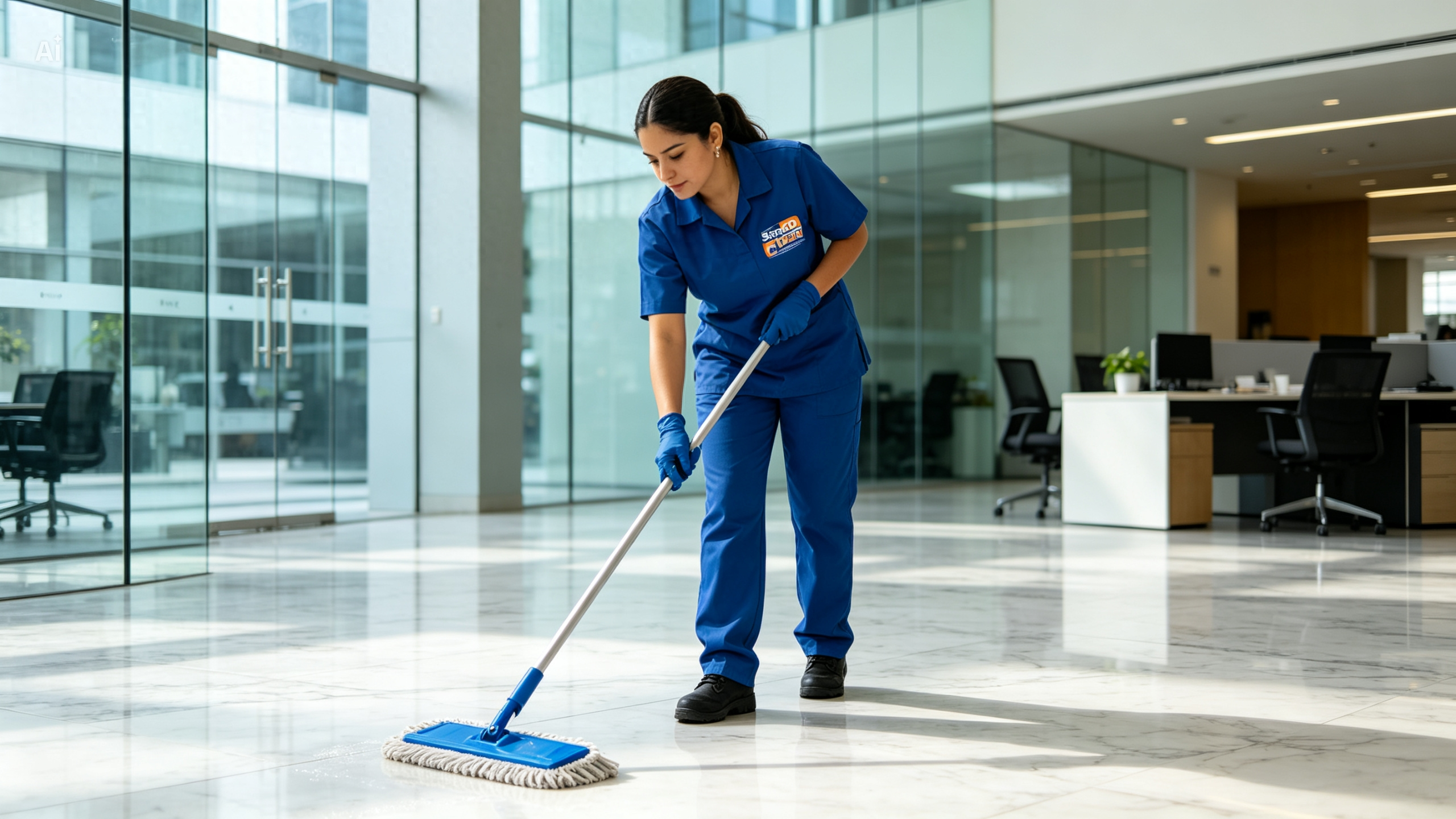 Female janitor cleaning