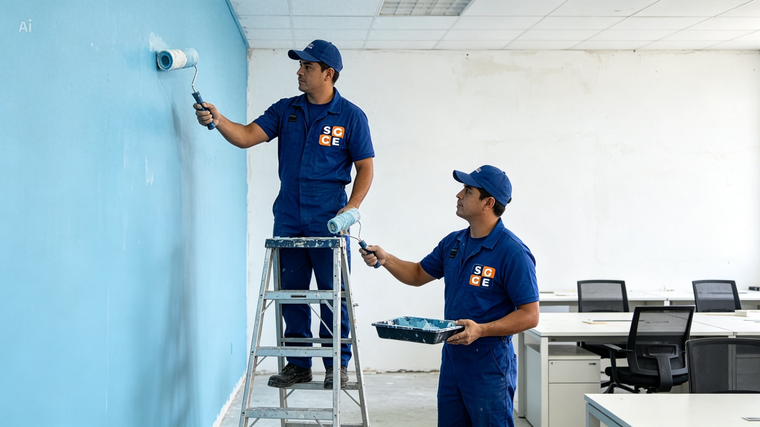 Skilled worker painting